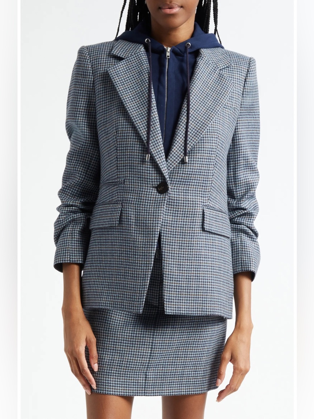 Veronica beard Battista Houndstooth Check
Virgin Wool Jacket with Hooded
Dickey